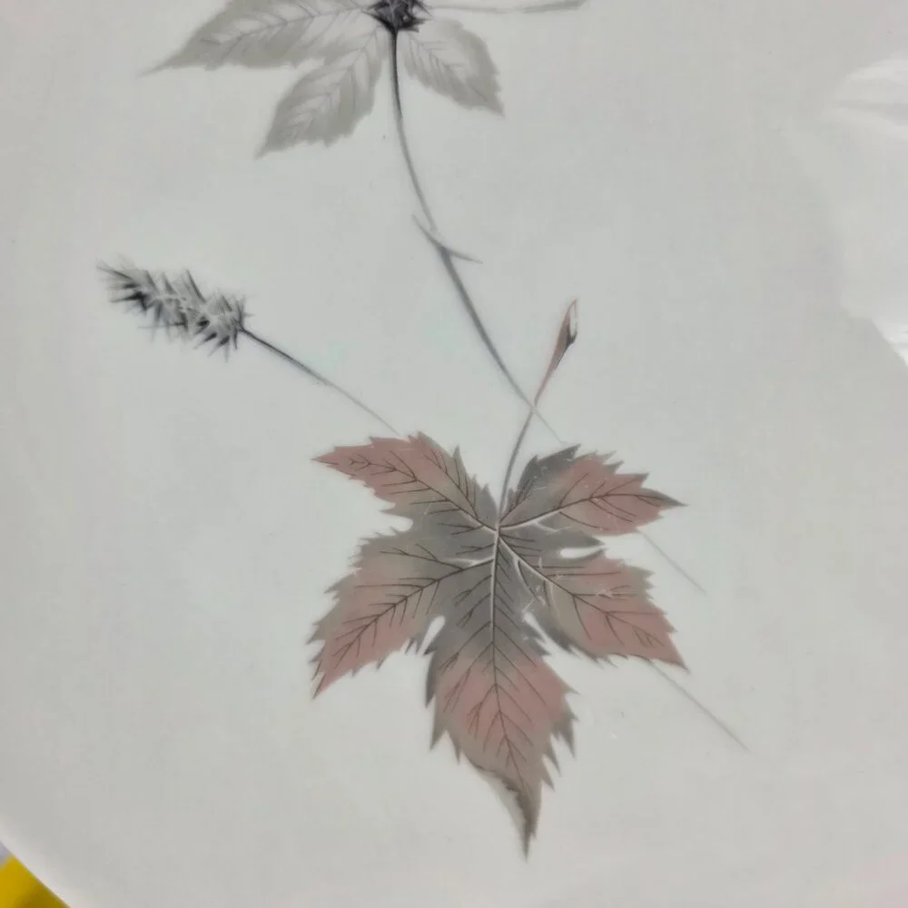 Royal Doulton Tumbling Leaves Oval Serving Platter Gray & Pink Leaves